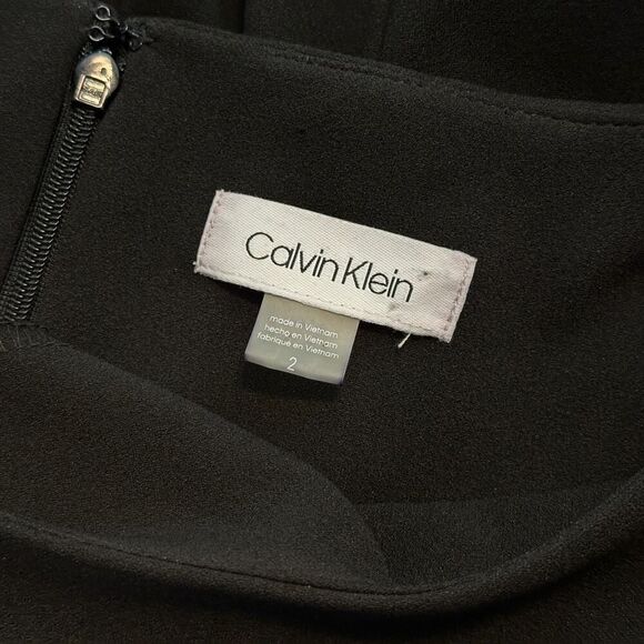 Calvin Klein Little Black Sheath Dress | NWT Size 2 | Bell Sleeve Pearl Detail - Picture 9 of 13
